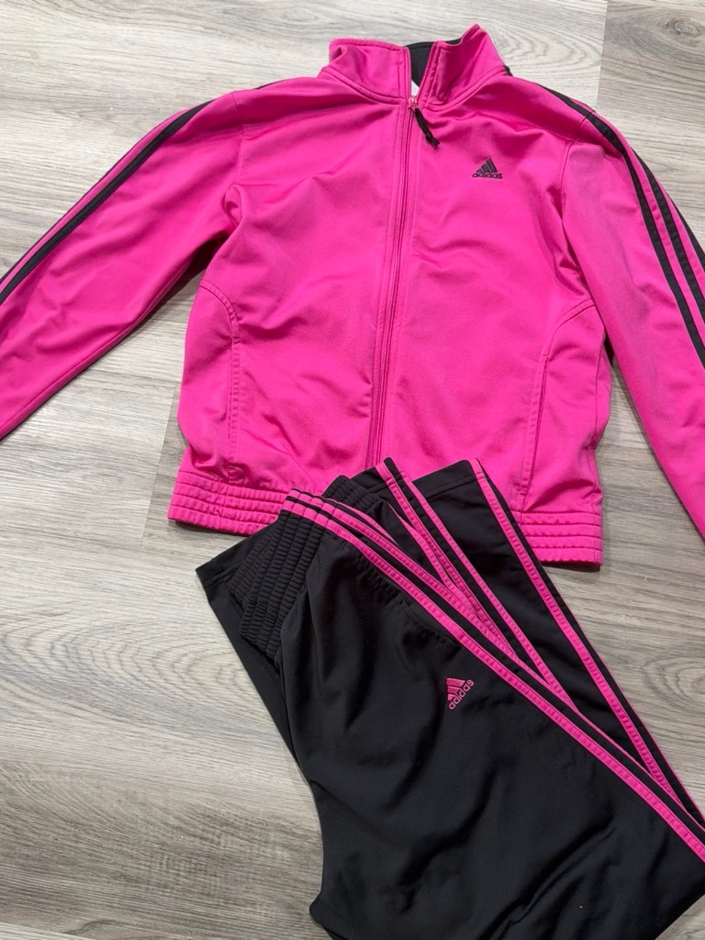 adidas Pink and Black Women's Varsity Track Jacket Set